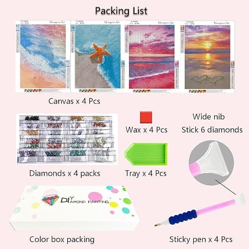 Muzagroo Art 4 Pack 5D Diamond Painting Kits for Adults DIY Drill Diamond Art Kits Arts and Crafts for Beginners Beach Diamond Dot Kits Gem Painting Wall Art for Living Room - 05-Beach thumbnail 5