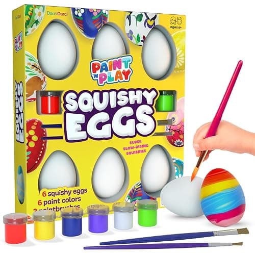 Dan&Darci Easter Egg Squishy Painting Kit - Arts & Crafts for Girls and Boys - Kids Art Activities - Craft Gift for Kid Ages 6 7 8 9 10 Year Old Girl Gifts - Decorate 6 Slow Rising Squishies - Image 1