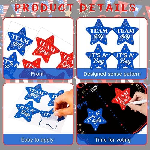 4th of July Patriotic Gender Reveal Poster Sign Party Supplies Decorations with 72 Pcs He or She Stars Firecracker Gender Reveal Sticker Labels for Summer Baby Shower Gender Reveal Decorations thumbnail 4