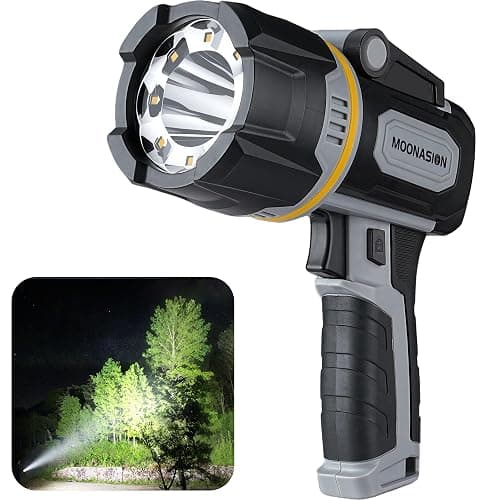 MOONASION Rechargeable Spotlight 100000 Lumen, Super Bright LED Spotlight Flashlight with COB Light & Foldable Stand, Long Lasting Large Handheld Spot Light for Boating Camping Boat Marine - Image 1