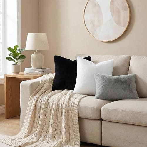 Pallene Faux Fur Plush Throw Pillow Covers 18x18 Set of 2, Luxury Soft Fluffy Cozy Decorative Pillow Covers for Sofa, Couch, Living Room, Black thumbnail 5