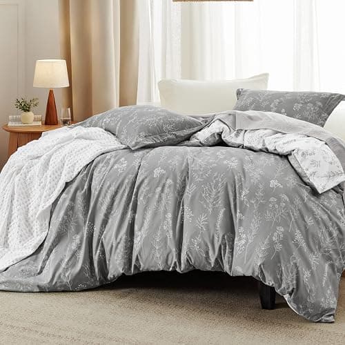 Bedsure Full Comforter Set - Grey Bed Set, 3 Pieces Cute Floral Bedding, 1 Soft Reversible Botanical Flowers Comforter and 2 Pillow Shams thumbnail 2