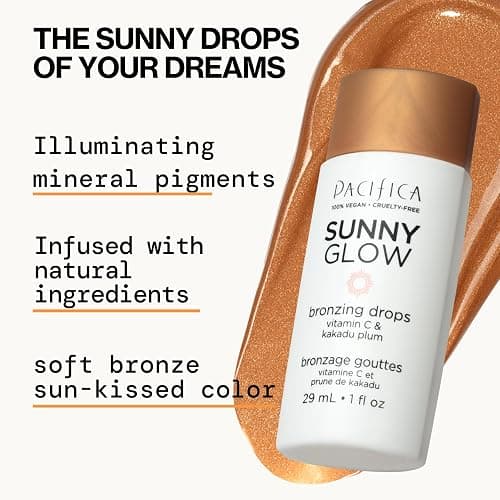 Pacifica Sunny Glow Liquid Face Bronzer Drops - Face Makeup Bronzing For Face & Cheeks for Instant Sun-Kissed Glow - Vitamin C & Glycolic Acid Infused Liquid Bronzer Illuminating Highlighting Clean thumbnail 6