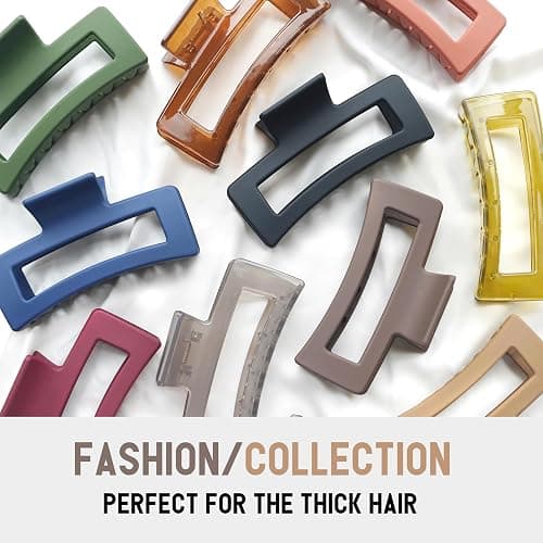 Qooocy Extra Large Claw Clips for Thick Hair and Long Hair, 2 Pack XXL Jumbo Claw Clips, Oversized Matte Non-slip Rectangle Hair Clips for Women, Big Strong Hold Jaw Clip, Jelly Beige & Green thumbnail 7