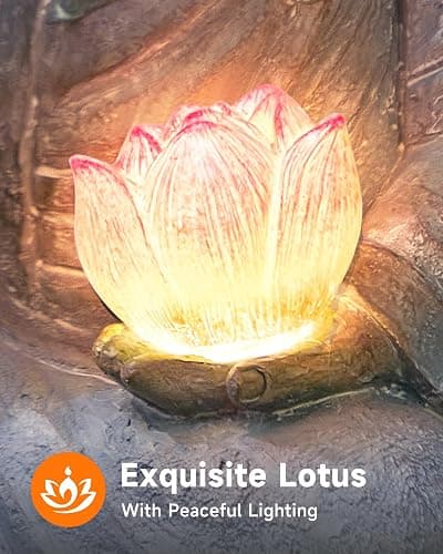 Thumok Buddha Statue Outdoor with Lotus Flower Light, IP65 Waterproof Solar Statue Lights, Outdoor Statues for Garden, Zen Decor for Garden, Home, Patio, Lawn thumbnail 3