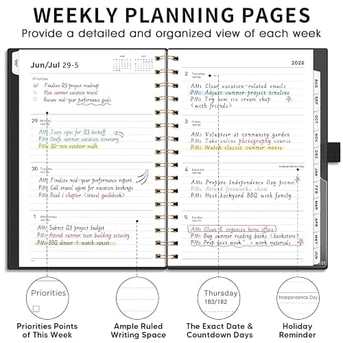 AHGXG Academic Planner 2026-2027, July 2026 - June 2027, Weekly and Monthly, 5.7" x 8.3", for Women, Teacher, Student, School, 12-Month Tabs, Flexible Plastic Cover (Black) thumbnail 5