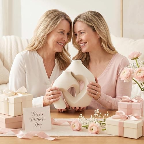 White Ceramic Flower Vase Home Table Decor Heart Shaped Vase Set of 2 | Boho Heart Shaped Minimalist Decorative Vases for coffee Table Centerpiece Wedding Dining Living Room Office House Decoration thumbnail 8