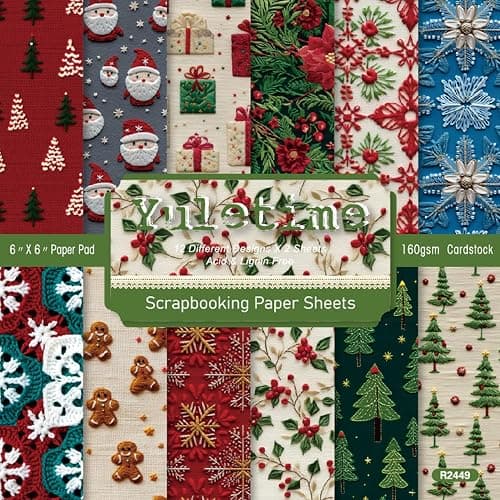 Christmas Scrapbook Paper Pads,24 Sheets Scrapbooking Supplies,Patterned Card Making Craft Paper Pack for Photo Album Background Borders Greeting Cards Junk Journals 6x6 inches - Image 1