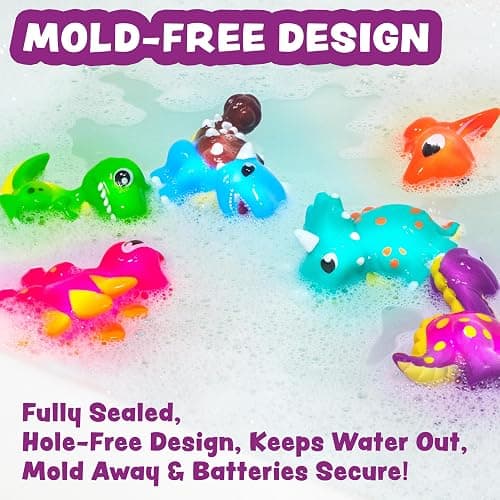 Tub Works® Dinos™ Dinosaur Light Up Bath Toys, 6 Pack | Water-Activated Light Up Toys Flash & Change Color | Easy-Grip Baby & Toddler Bath Toys | Sensory Bath Lights Watertight Bathtub Toys thumbnail 7