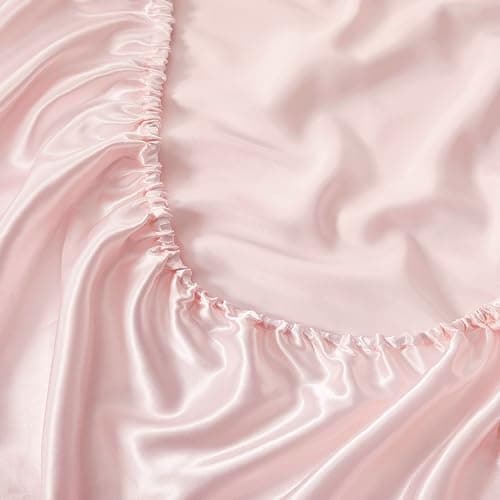 Counfeisly 3 Pieces Satin King Fitted Sheet & Pillowcase Set, Luxury Silky Soft Satin Bed Sheets with 1 Deep Pocket Fitted Sheet - 16" Deep Pocket Sheets, 2 Pillowcases, Blush Pink thumbnail 7