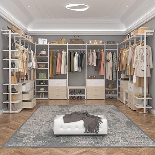 Aheaplus 8FT Closet Organizer Systems with 6-Drawers, 96'' Wood Closet Organizer with Storage for Walk in Closets, Clothing Rack Wardrobe Closet Garment Rack for Hanging Clothes, Bedroom, White Oak thumbnail 7