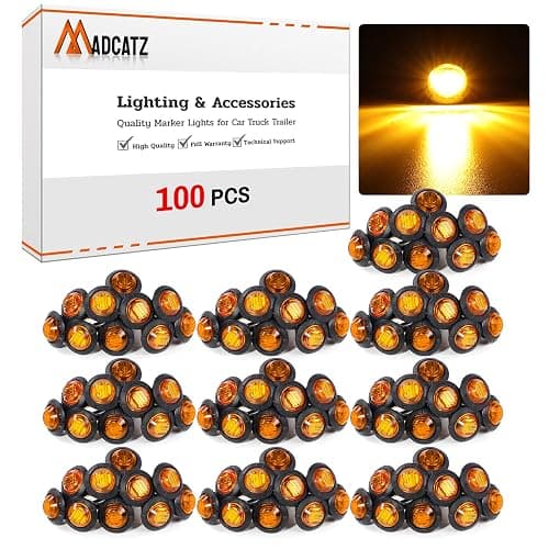 MADCATZ 100Pcs 3/4'' Amber Round 3 LED Bullet Marker lights, Front Rear Side LED Marker Lights, Clearance Lights, Trailer Marker Lights for Truck RV Car Bus Van Pickup ATV Boat Caravan thumbnail 2