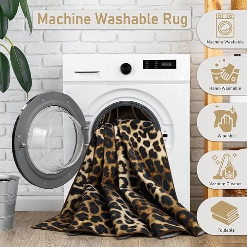 Foxmas Leopard Area Rugs for Living Room, 8x10 Feet Machine Washable Cheetah Print Rug, Non-Slip Indoor Floor Animal Rug, Carpet for Bedroom Dining Room Laundry Room Kitchen Home Office, Dark Brown thumbnail 7