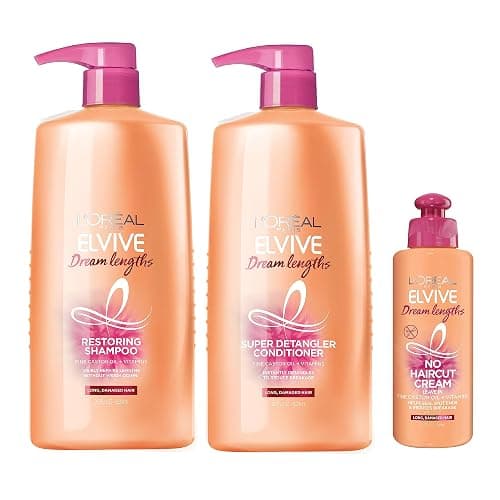 L'Oreal Paris Elvive Dream Lengths Shampoo & Conditioner Kit 28oz + No Haircut Cream Leave-in Conditioner, 6.8 fl. oz. - Image 1