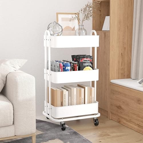 Ceayell 3-Tier Full Metal Utility Rolling Cart for Storage Organizer Cart for Office, Bathroom, Kitchen (White) - Image 1