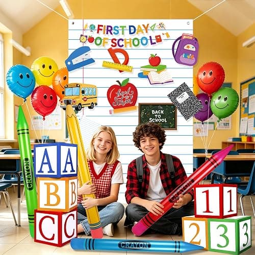 Fovths 22 Pcs Giant Back to School Theme Party Decorations 45 Inch Large Inflatable Pencil Crayon ABC 123 Alphabet Party Favor Box 6.6ft Backdrop Banner for Back to School Birthday Decor, Classic thumbnail 7