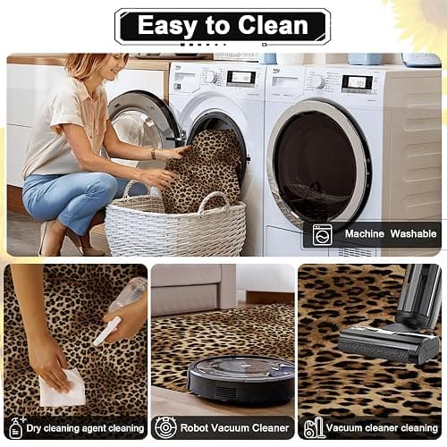 Aukib Leopard Rug 4x6 Cheetah Print Washable Non-Slip Rug Ultra Soft Low-Pile Indoor Carpet for Living Dining Playroom thumbnail 4