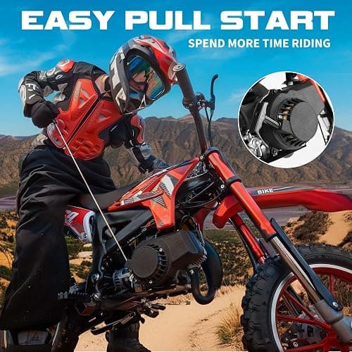 Kids Dirt Bike 49CC 2-Stroke Gas Powered Off Road Dirt Bike, Tire Shock Absorber Spring Soft Seat Cushion with Front and Rear Disc Brake Max Speed 28 MPH thumbnail 2