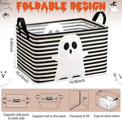 Chunful 4 Pcs Halloween Storage Baskets Black Hey Boo Cute Ghost Laundry Boo Basket Horror Scary Hamper Foldable Storage Bins with Handle Collapsible Organizer for Home Closet Office Bedroom thumbnail 3