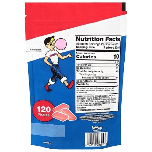 Bazooka Bubble Gum Sugar-Free Chewing Gum Pellets, Bulk Gum in Resealable Bag, 120 Ct in Original Pink Flavor, Sugar Free Bulk, Baseball Party Favors, Nostalgic 90s Candy thumbnail 2
