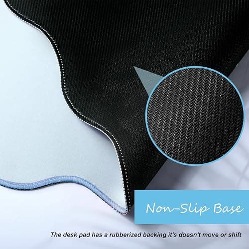 Hahafelt Scalloped Desk Mat Large Scalloped Piping Cute Desk Mat Aesthetic Preppy Table Pad Large Nonslip Pad with Edge Stitching Waterproof Gaming(Blue,31.5 x 15.75 Inches) thumbnail 4