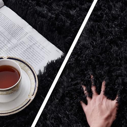 TABAYON Shaggy Black Rug, 2x3 Area Rugs for Living Room, Anti-Skid Extra Comfy Fluffy Floor Carpet for Indoor Home Decorative thumbnail 4