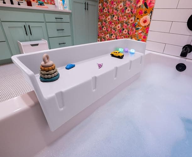 Tub Topper® Bathtub Splash Guard & Bath Shelf for Kids – Toddler Bath Tray, Bath Toys Storage & Ledge Organizer – Splash Guard for Bathtub with Suction Cups – Kids Bathroom Accessories (White) - Image 1