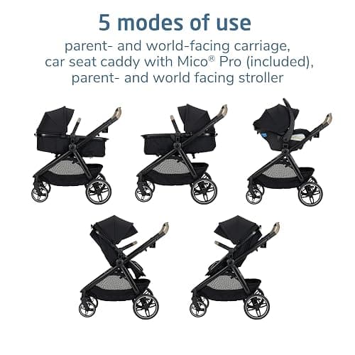 Maxi-Cosi Zelia Pro 5-in-1 Travel System with Mico Pro Infant Car Seat, Baby Stroller Combo, Reversible Seat, Large Wheels, Adjustable Handle, Newborn to Toddler, Lightweight, Caspian Caviar thumbnail 4