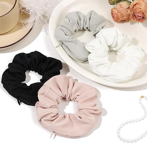 Pocket Scrunchies Hair Ties with Hidden Zipper Stash Scrunchy Ponytail Holder Secret Compartment Items - 1 Count (Pack of 4) - Basic Color thumbnail 7