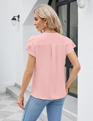 Blooming Jelly Womens Dressy Casual Shirts Short Sleeve V Neck Work Blouse Business Casual Summer Tops 2025 thumbnail 3