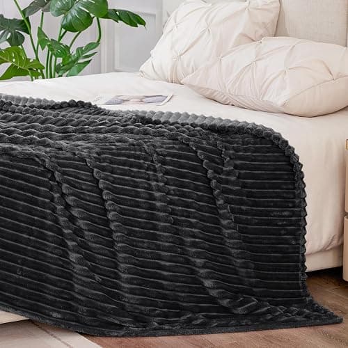 BEDELITE Fleece Blanket Queen Size – 3D Ribbed Jacquard Soft and Warm Decorative Fuzzy Blankets – Cozy, Fluffy, Plush Lightweight Throw Blankets for Couch, Bed, Sofa(Black, 90x90 inches) thumbnail 7