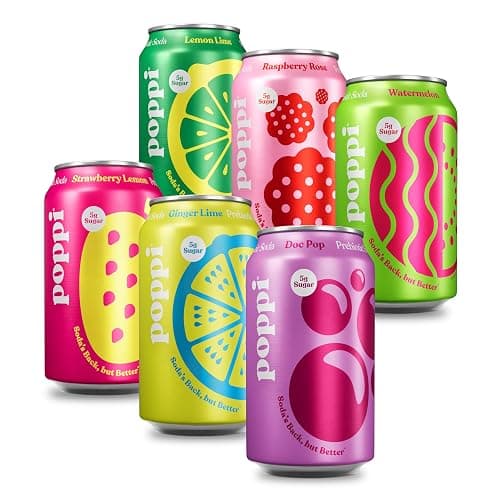 Poppi Sparkling Prebiotic Soda Beverage with Apple Cider Vinegar, Seltzer Water and Fruit Juice, Party Starters Variety Pack, 12 Fl Oz, Pack of 12, Packaging May Vary - Image 1