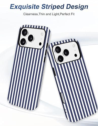 Jusy Compatible with MagSafe Striped Case for iPhone 17 Pro, Cute Aesthetic Striped Magnetic Phone Case, Soft TPU and Hard PC Protective Phone Cover for Women Girls（Matte） - Navy Blue thumbnail 2