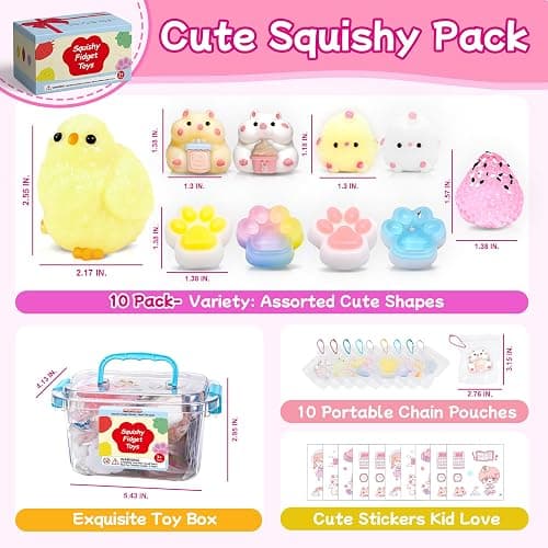 10 Pack Taba Squishy Toys kit with Toy Box & Cute Stickers, Kawaii taba Squishies Stress Relief Toys Party Favors for Kids 4-8 8-12, Squishy Fidget Toys for Kids , Birthday Gifts Toys for Girls 8-10 thumbnail 4