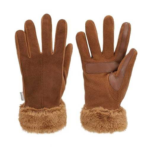 isotoner womens Water Repellent Touchscreen Stretch Mya Faux Fur Cuff Gloves thumbnail 5