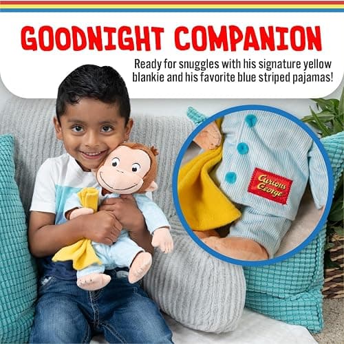 KIDS PREFERRED Curious George in Pajamas Monkey Stuffed Animal Plush Toys Soft Cute Cuddle Plushie Gifts for Baby and Toddler Boys and Girls - 12" Stuffed Animal thumbnail 4