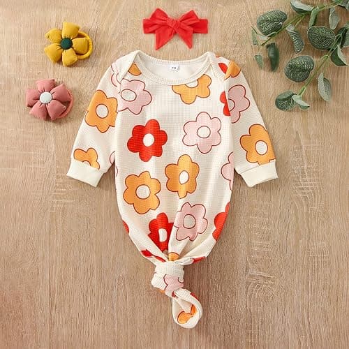 Infant Newborn Baby Girls Floral Sleep Gown Headband Sleepwear Romper Sleeping Bags Outfits thumbnail 6