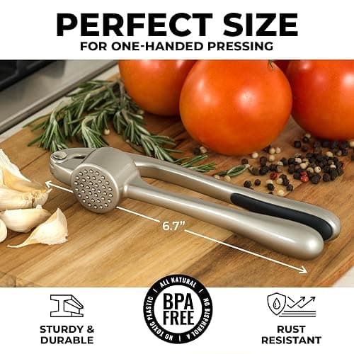 Zulay Kitchen Premium Garlic Press Set - Rust Proof Professional Garlic Mincer Tool - Easy-Squeeze, Easy-Clean with Soft, Ergonomic Handle - Silicone Garlic Peeler & Brush (Silver) thumbnail 3