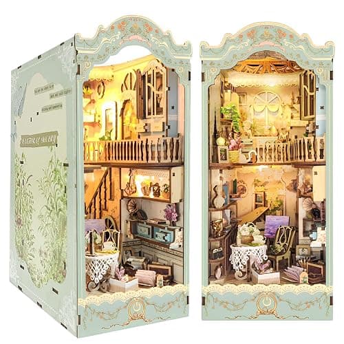CRIOLPO Book Nook Kit for Adults - DIY Doll House Booknook with LED Light | Book Nook Miniature Kit 3D Wooden Puzzle Bookends for Bookshelf Insert Decor Craft for Adult Teen Halloween Christmas gift - Image 1