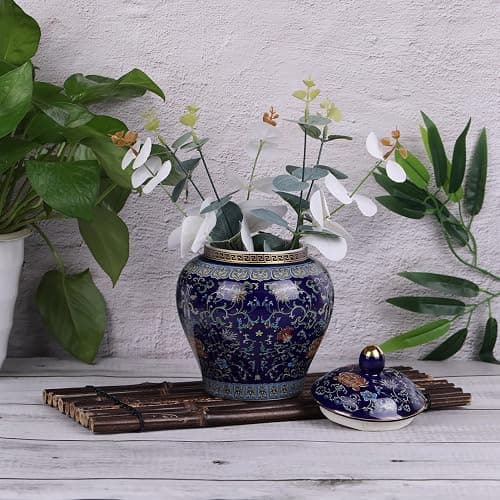 XINGYAN Exquisite Enamel Ginger Jar-Handcrafted Yuan Dynasty General-Inspired Design, Traditional Chinese Blue-and-White Patterns on Colorful Enamel Ceramic Vase(General Blue) thumbnail 2