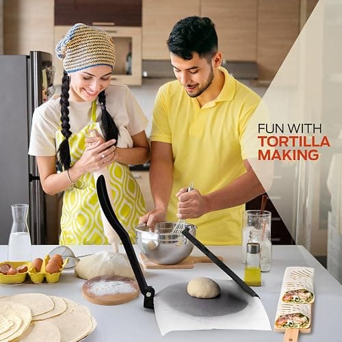 SIRCLES Tortilla Press 12 Inch Cast Iron - Extra Large, Heavy Duty 12 Inch Tortilla Press - Ebook Tortilla recipes - 5 Non-Slip Rubber Feet - Pre-Seasoned - Prensa Para Tortillas De 12 Pulgadas Grande thumbnail 2