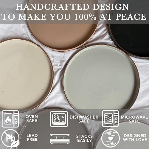 Mora Ceramic Flat Plates Set of 6-8 in - The Dessert, Salad, Appetizer, Small Lunch, etc Plate. Microwave, Oven, and Dishwasher Safe, Scratch Resistant. Kitchen Porcelain Dish - Neutrals thumbnail 5