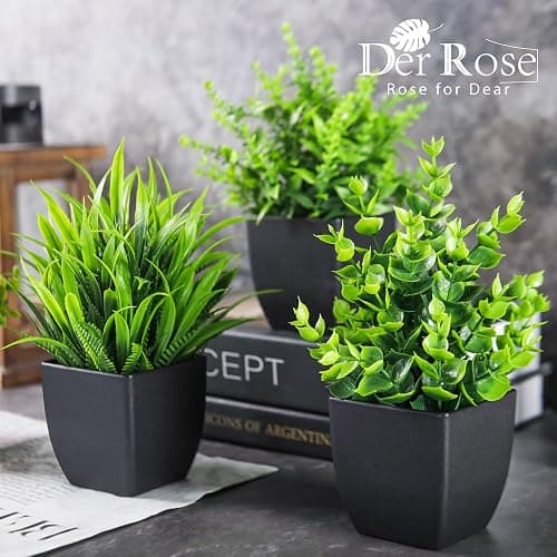 Der Rose 4 Pack Fake Plants Small Artificial Mini Faux Plants Indoor Black Bathroom Accessories for Room Home Office Shelf Decor thumbnail 6