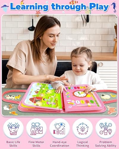 Gojmzo Busy Board Montessori Toys for Toddler Girl Birthday Gifts, Busy Book Sensory Toys for Toddlers, Learning Educational Toddler Travel Activities thumbnail 6