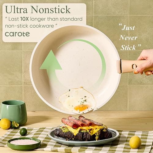 CAROTE Pots and Pans Set, Nonstick Cookware Set Detachable Handle, 19pcs Induction Kitchen Cookware Sets Non Stick with Removable Handle, RV Cookware Set, Oven Safe, Sage Green thumbnail 6
