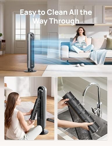 Dreo Tower Fan for Bedroom, 25ft/s Velocity Quiet Floor Fan, 90° Oscillating Fans for Indoors with 4 Speeds, 4 Modes, 8H Timer, Bladeless Fan, Standing Fans, Silver, Nomad One (DR-HTF007) thumbnail 7