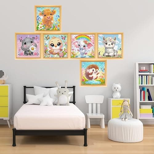 6 Pack Small Diamond Painting Kits for Kids Beginners, 5D Gem Art by Number for Children Ages 6-8-12,Cute Animal Elephant Fun DIY Dot Painting Set,Home Wall Decor 6x6 Inch thumbnail 3