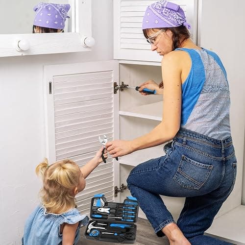 39 Piece Basic Home Tool Set Household Tool Set General Repair Small Hand Tool Kit in Toolbox Storage Case for Home Garage Office College Dormitory Use, Blue - Blue thumbnail 6