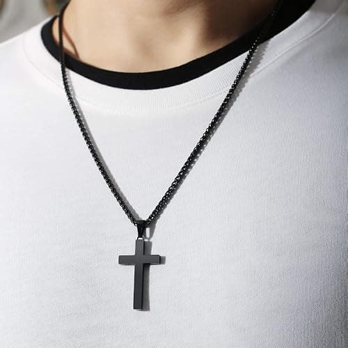 P. BLAKE Stainless Steel Cross Pendant Necklace for Men Boys, Christian Cross Pendant with 16-24 Inches Chain Cross Necklace Jewelry Gifts thumbnail 3