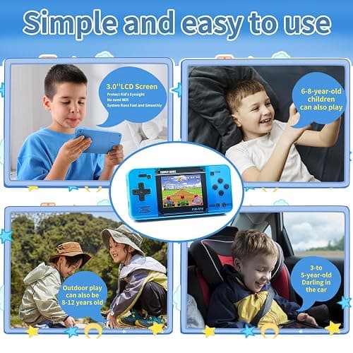 Handheld Game for Kids -Preloaded 220 Retro Video Games, Portable Gaming Player with Rechargeable Battery 3.0" LCD Screen, Mini Arcade Electronic Toy Gifts for Boys Girls (Blue) thumbnail 5